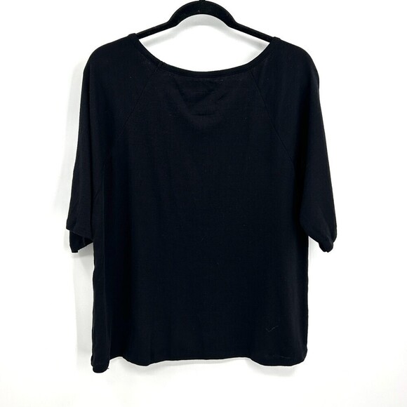 NWT CHASER Basic Black Ribbed Wide Short Sleeve Oversized Shirt Size Medium - Picture 2 of 4